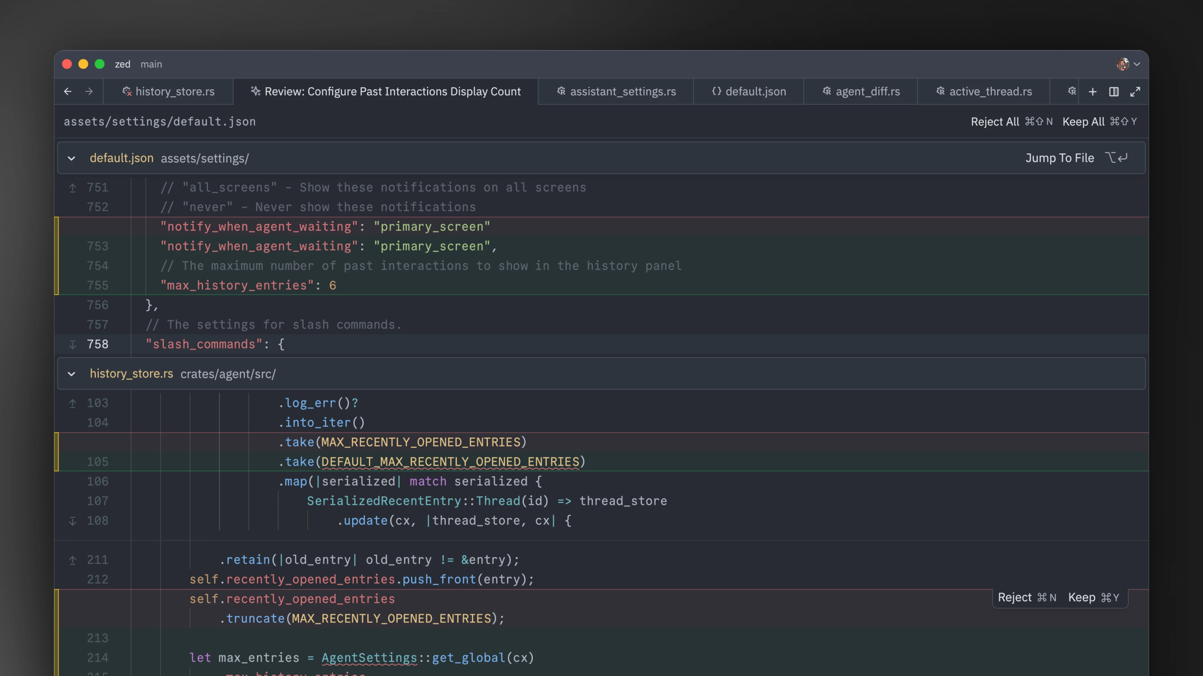 The editable, multibuffer "Review Changes" tab.